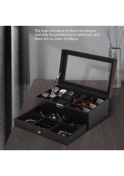 Izle Kutusu 6 Slot Izleme Çantası ve 3 Yuva Güneş Gözlüğü Organizatörü ile Erkek Mücevher Kutusu 2 Katmanlı Kilitlenebilir Saat Tutucu (Yurt Dışından) indirimleri