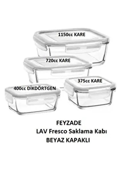 Fresco Cam Saklama Kabı Seti 4 Lü Beyaz 720 cc ve 1150 cc Kapasiteli Sızdırmaz fiyatları