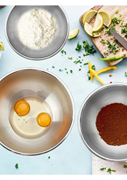 3 Parça Paslanmaz Çelik Karıştırma Kabı Seti 16 cm 20 cm 24 cm Hijyenik ve Dayanıklı