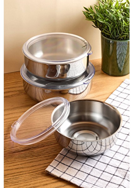 Safepro Çelik 3'lü Saklama Kabı Seti Dayanıklı Paslanmaz Çelik 16/18/20 cm indirimleri