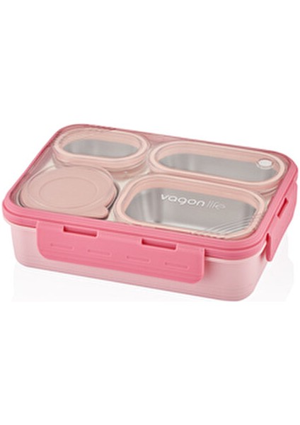 Çelik Beslenme Kutusu Pembe Paslanmaz 800 ml Dikdörtgen Şekil Sızdırmaz Tasarım modelleri