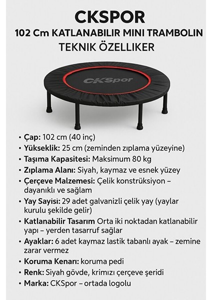102CM Katlanabilir Trambolin – Taşınabilir Egzersiz Kırmızı Trambolini modelleri