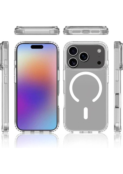 iPhone 17 Pro Kılıf M-Safe Şarj Özellikli Şeffaf Sert Pc Blt Embos Kapak - Şeffaf fırsatları