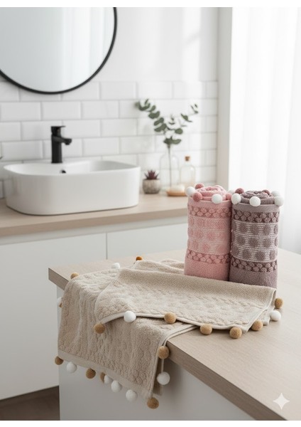 Novalya 6 Adet Analı Kızlı Orkidem El Işi Ponponlu Jakarlı 3 Adet 50 x 90 cm Yüz Havlusu 3 Adet 30X50 Mutfak Havlusu