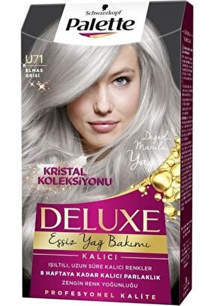 Deluxe U71 Elmas Grisi Saç Boyası Buzul Grisi Krem Formda 2 Adet Uzun Süre Kalıcı Etki