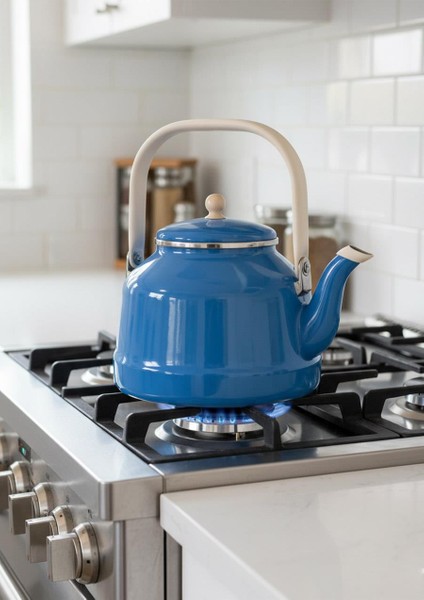 Alev Vintage Demlik - Emaye Çaydanlık Kettle - Mavi - 3.5 Litre