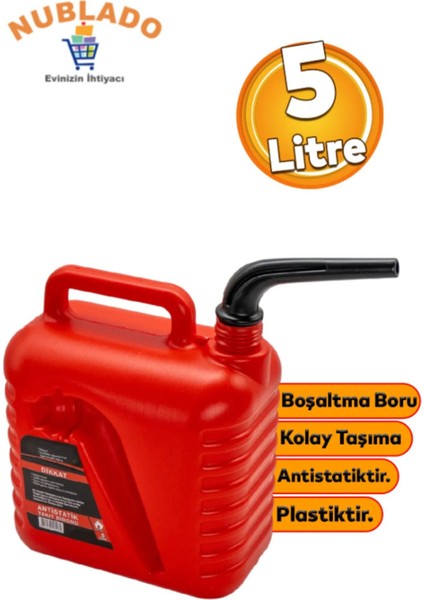 Boşaltma Borulu Plastik Antistatik Benzin Bidonu 5litre Akaryakıt Mazot Taşıma Doldurma Depolama