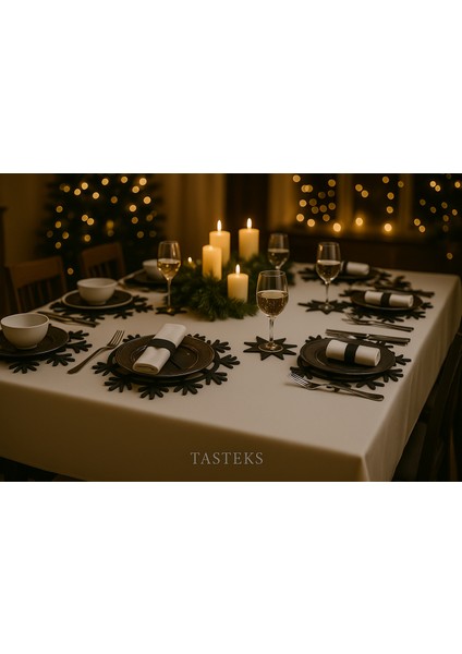 Yılbaşı Temalı 2 Kişilik 10 Parça Keçe Amerikan Servis Seti – Kar Tanesi & Ağaç & Yıldız Desenli