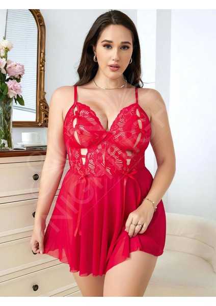 Göğüs Kısmı Fiyonklu Dekolteli Fantazi Büyük Beden Gecelik