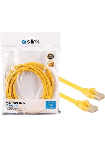 S-Link SL-CAT605YE Cat6 5 Metre RJ45 Patch Ethernet Internet Kablosu