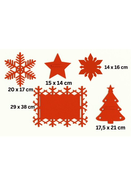 Yılbaşı Temalı 2 Kişilik 10 Parça Keçe Amerikan Servis Seti – Kar Tanesi & Ağaç & Yıldız Desenli