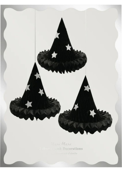 - Hanging Honeycomb Witch Hat Decorations - Cadı Şapka Dekorları (3lü)