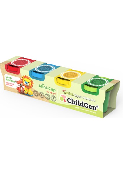 Doğal Oyun Hamuru - Mini-Cup Tilki ve Aslan 4X65GR (Ana Renkler)