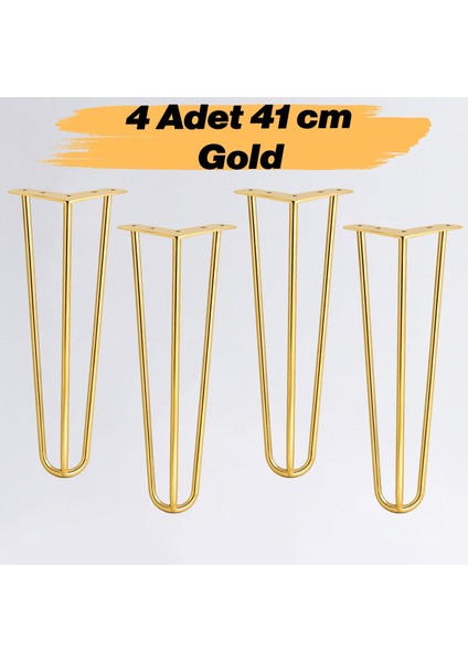 Sehpa Masa Ayağı 41 cm Gold Altın Metal Dayanıklı Mobilya Destek Yükseltici Ayak Modeli 4'lü Set