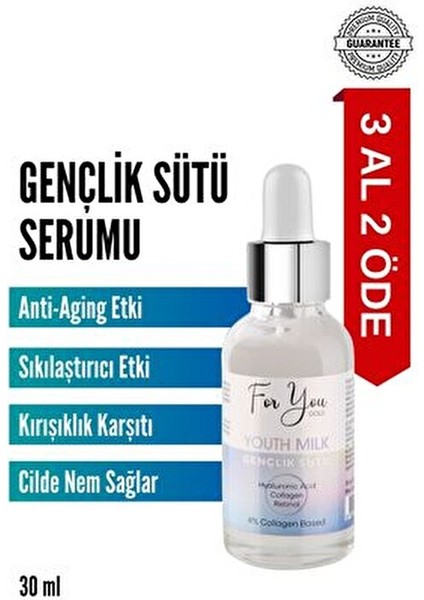 Gençlik Sütü Yüz Serumu Retinol Kolajen Hyaluronik Asit 30 ml Hassas Ciltler İçin