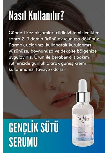 Gençlik Sütü Yüz Serumu Retinol Kolajen Hyaluronik Asit 30 ml Hassas Ciltler İçin