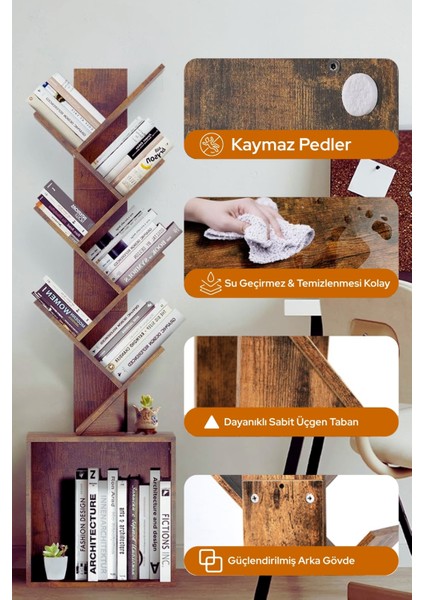 6 Katlı Kitaplık Depolama Dolaplı, Dar ve Uzun Ağaç Kitaplık | Modern Rustik Kahverengi Kitap Düzenleyici modelleri