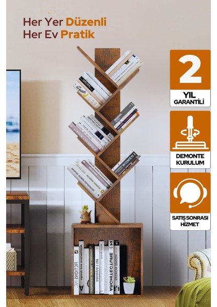 6 Katlı Kitaplık Depolama Dolaplı, Dar ve Uzun Ağaç Kitaplık | Modern Rustik Kahverengi Kitap Düzenleyici fırsatları