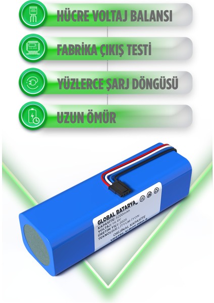 Vestel V-Bot Pro S Uyumlu Akıllı Robot Süpürge Bataryası 14.4V 5200MAH Li-Ion Pil (Orijinal Kapasite) modelleri