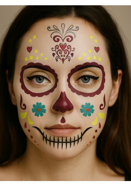 Cadılar Bayramı Yüz Dövmesi Halloween Parti Aksesuarı Kırmızı
