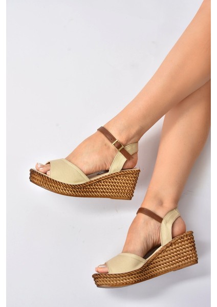 Bej Keten Dolgu Topuklu Kadın Ayakkabı K674192205 fiyatları