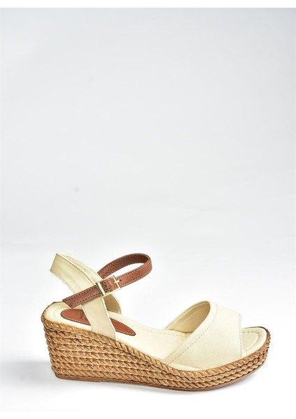 Bej Keten Dolgu Topuklu Kadın Ayakkabı K674192205 fırsatları