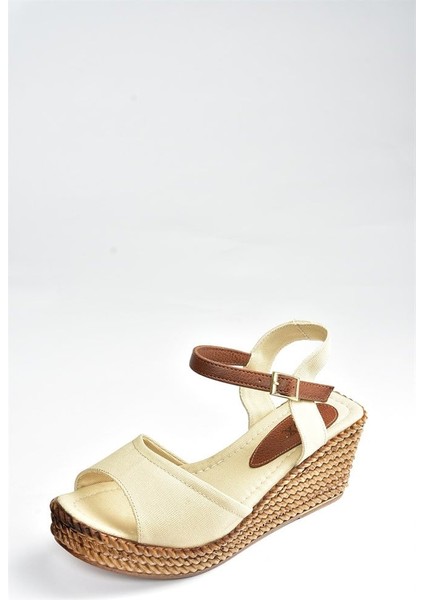 Bej Keten Dolgu Topuklu Kadın Ayakkabı K674192205 indirimleri