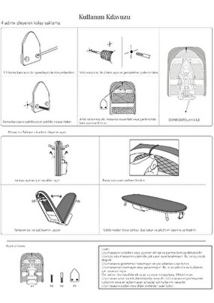 Katlanabilir Ütü Masası Geniş Ütüleme Yüzeyi Kaymaz Ayaklarla 89x33 cm
