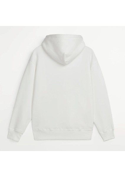 Soarte Unisex Şardonlu Kapüşonlu Kanguru Cepli Relaxed Fit Sweatshirt Beyaz