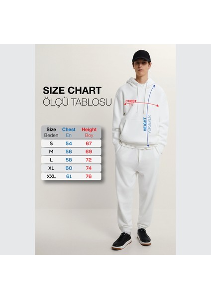 Soarte Unisex Şardonlu Kapüşonlu Kanguru Cepli Relaxed Fit Sweatshirt Beyaz
