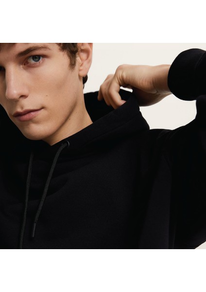 Soarte Unisex Şardonlu Kapüşonlu Kanguru Cepli Relaxed Fit Sweatshirt Siyah fiyatları