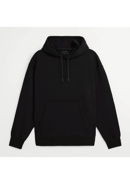 Soarte Unisex Şardonlu Kapüşonlu Kanguru Cepli Relaxed Fit Sweatshirt Siyah indirimleri