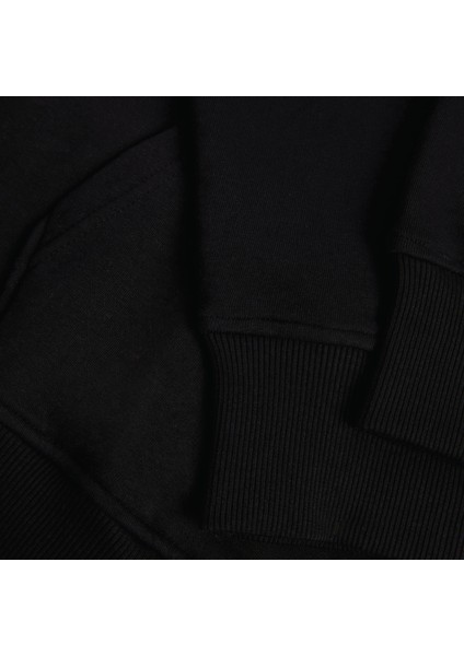 Soarte Unisex Şardonlu Kapüşonlu Kanguru Cepli Relaxed Fit Sweatshirt Siyah