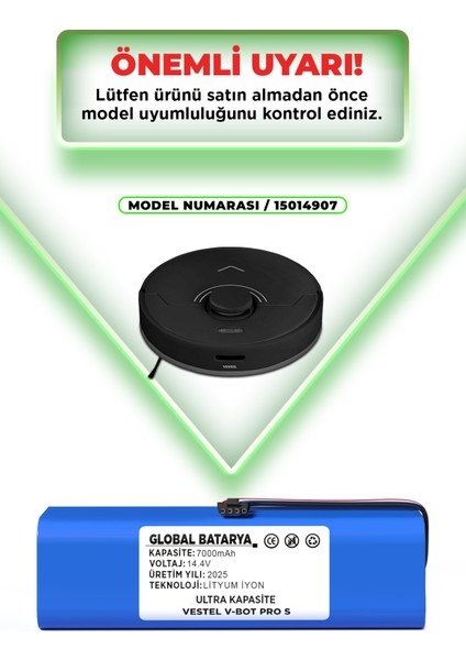 Vestel V-Bot Pro S Uyumlu Robot Süpürge Bataryası 14.4V 7000MAH Pil (Yüksek Kapasite) indirimleri