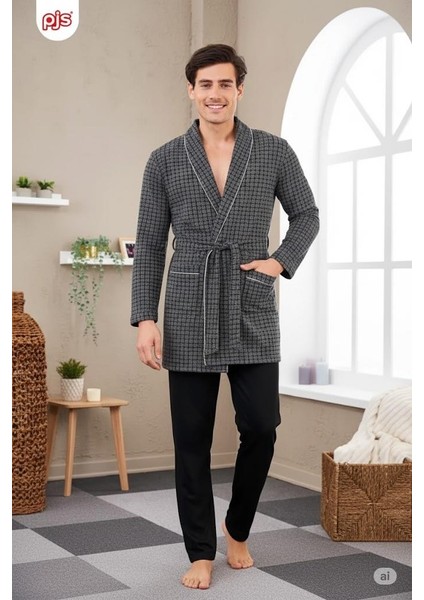 23711 Erkek Pamuklu Uzun Kollu Kuşaklı Robdöşambr Sabahlık modelleri