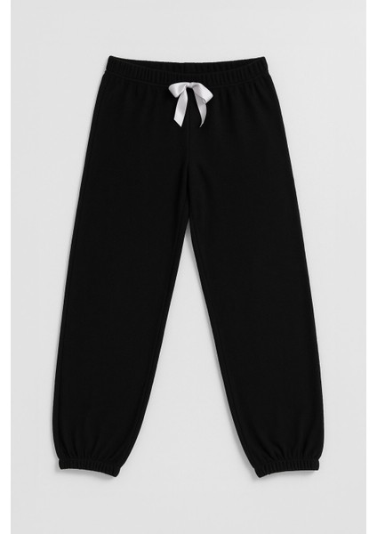 Kadın Paçası Lastikli Siyah Polar Pijama Altı