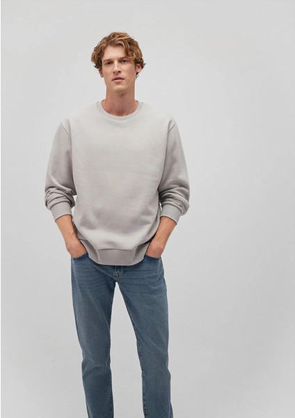 Erkek Gri M0s10276-81582 Bisiklet Yaka Sweatshirt