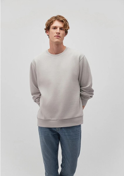 Erkek Gri M0s10276-81582 Bisiklet Yaka Sweatshirt