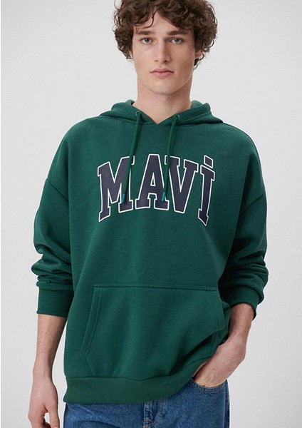 Erkek Zümrüt Yeşili M067149-71874 Kapişonlu Sweatshirt