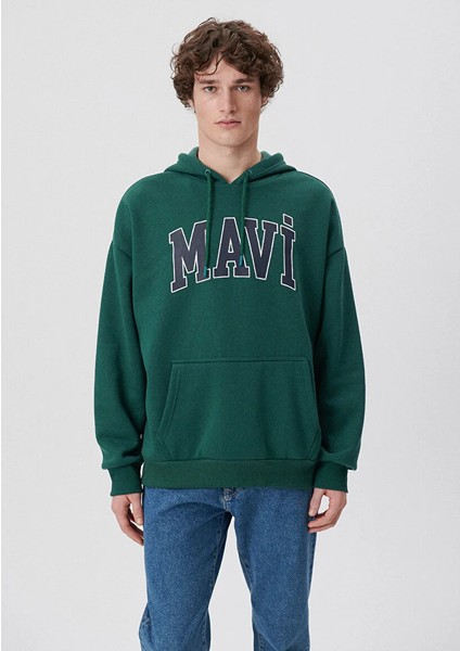 Erkek Zümrüt Yeşili M067149-71874 Kapişonlu Sweatshirt