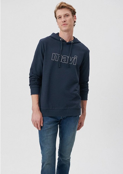 Erkek Lacivert M065606-28417 Logo Kapüşonlu Sweatshirt