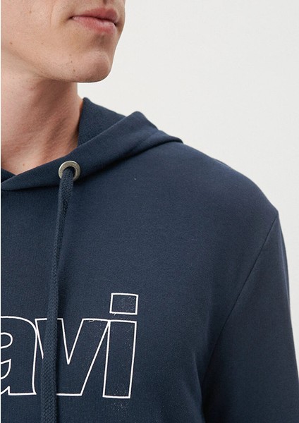 Erkek Lacivert M065606-28417 Logo Kapüşonlu Sweatshirt