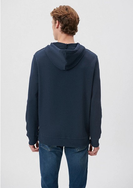 Erkek Lacivert M065606-28417 Logo Kapüşonlu Sweatshirt