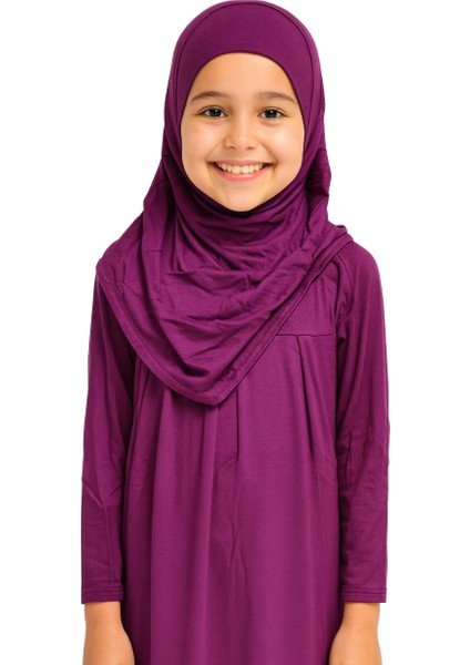 Penye Kendinden Başörtülü Çocuk Namaz Elbisesi Mor/ 6-7-8 Yaş modelleri
