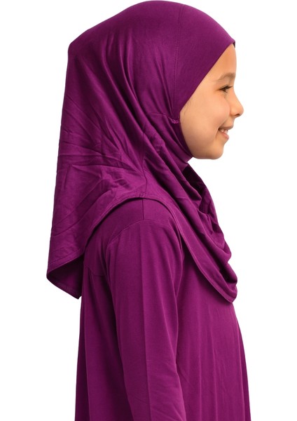 Penye Kendinden Başörtülü Çocuk Namaz Elbisesi Mor/ 6-7-8 Yaş indirimleri