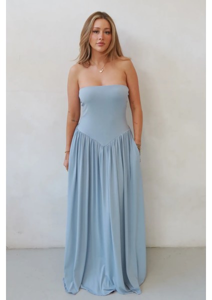 Kadın Sofie Straplez Vücuda Oturan Sandy Maxi Elbise Bebek Mavisi