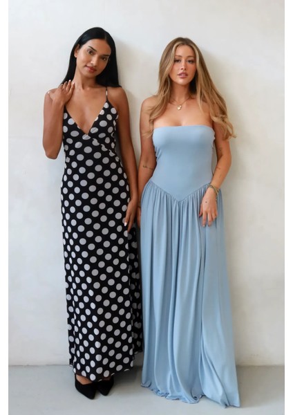 Kadın Sofie Straplez Vücuda Oturan Sandy Maxi Elbise Bebek Mavisi