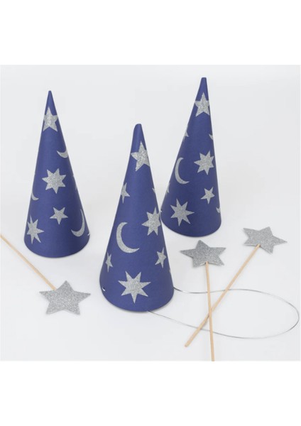 - Wizard Party Hats & Wands - Sihirbaz Parti Şapkaları & Sihirli Değnekler (6lı)
