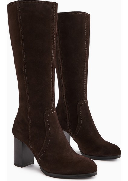 Aleen Hakiki Deri Kahve Süet Topuklu Kadın Çizme modelleri