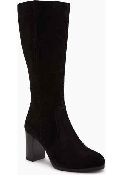 Aleen Hakiki Deri Siyah Süet Topuklu Kadın Çizme fiyatları